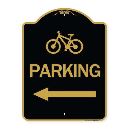 Signmission BicycleParking Left Arrow, Black & Gold Aluminum Architectural Sign, 18" x 24", BG-1824-24316 A-DES-BG-1824-24316